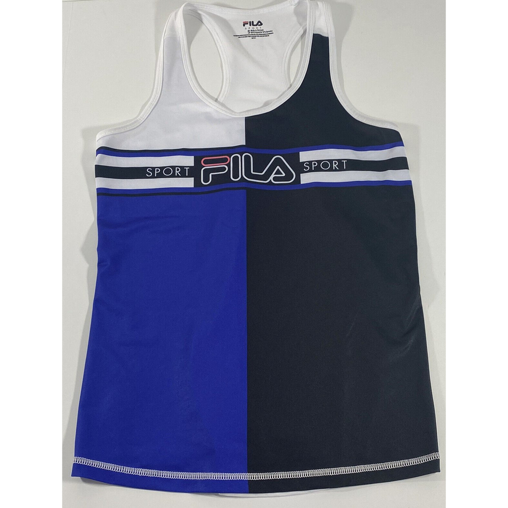 Women's Fila Sport White, Blue & Black Active Tank Top Muscle Shirt-Size Small